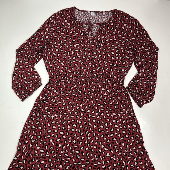 Old Navy Women Cheetah Print A-Line Short Dress V-Neck Burgundy Elastic Waist L - Picture 3 of 10